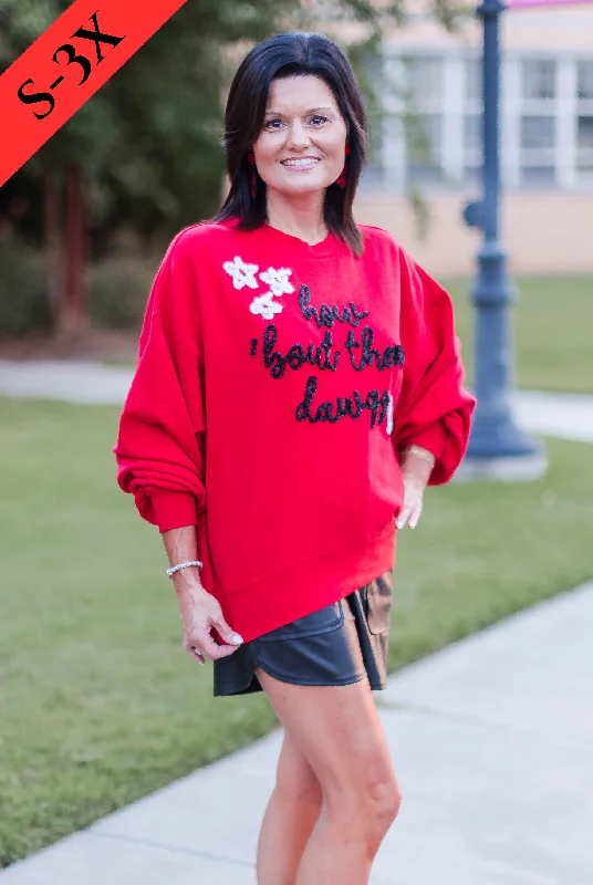 The Georgia Glitter Script Balloon Pullover Open Neck Pullover