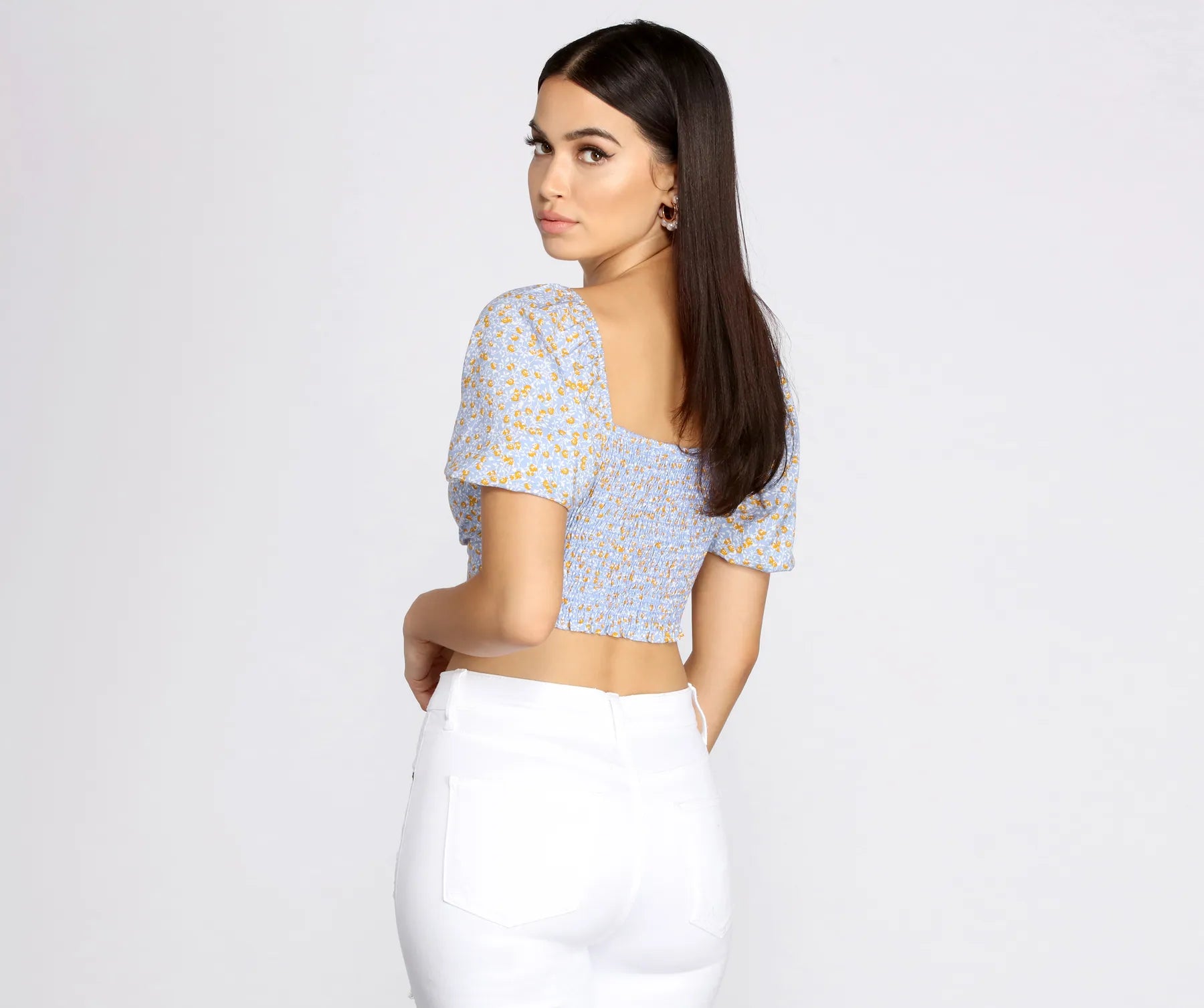 Spring Affair Puff Sleeve Crop Top Elasticated Padded Insulated