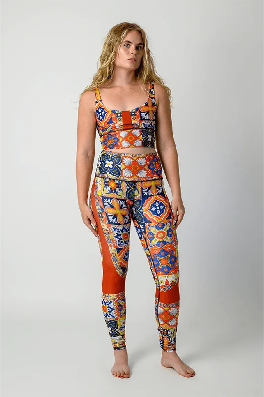 Mosaic in Sienna  Printed Yoga Leggings Cozy Full-Length Workout Leggings