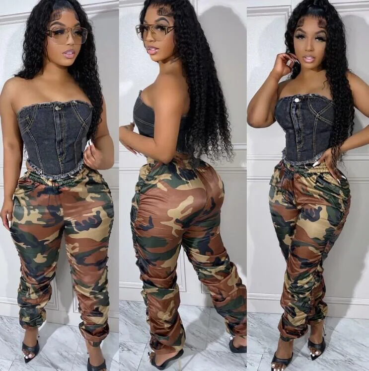 Women'S Fashion Casual Creased Sport Camouflage Printed Trousers Trousers Timeless Classic