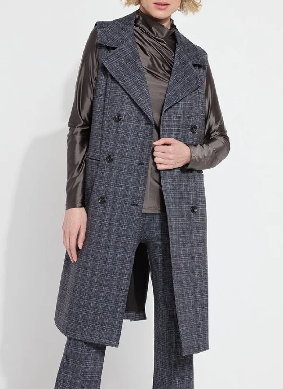Cameron Ponte Sleeveless Coat | Wall Street Plaid Denim Leather Suede