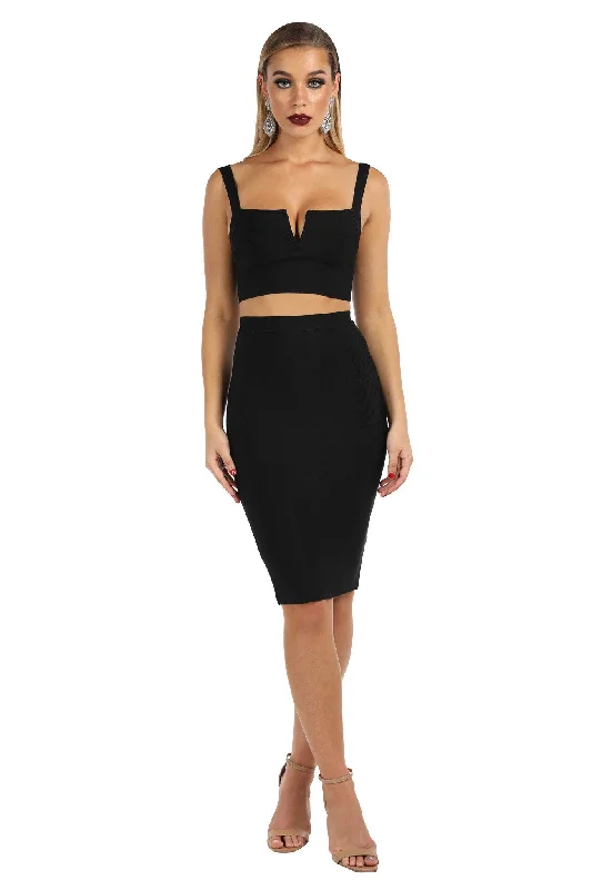 Angeline Bandage Crop Top - Black Solid Color Striped Floral