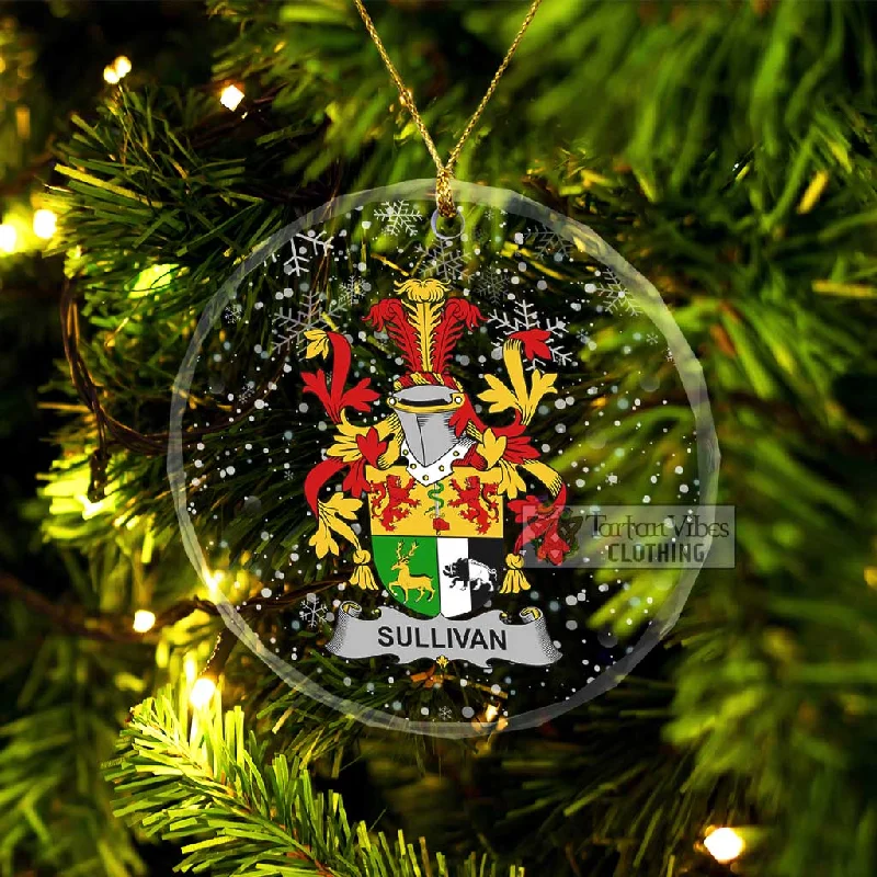 Sullivan Irish Clan Christmas Glass Ornament with Coat of Arms Cotton Linen Terry