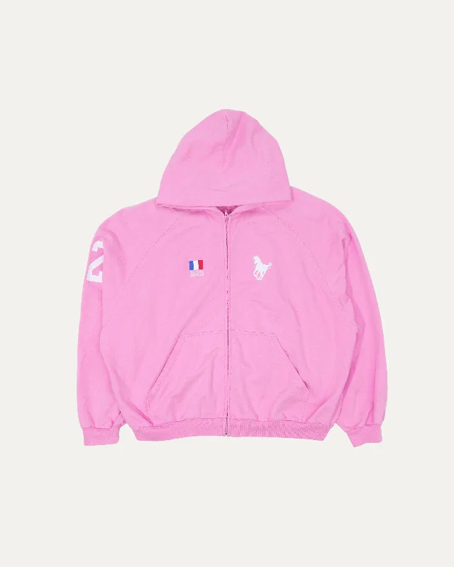 Distressed Polo Zip-Up Hoodie Hoodie with Slit Hem Functional Movement