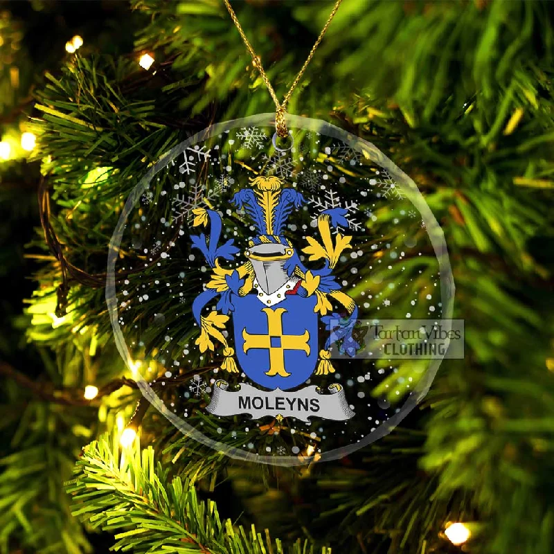 Moleyns Irish Clan Christmas Glass Ornament with Coat of Arms Print Jacquard Embroidered