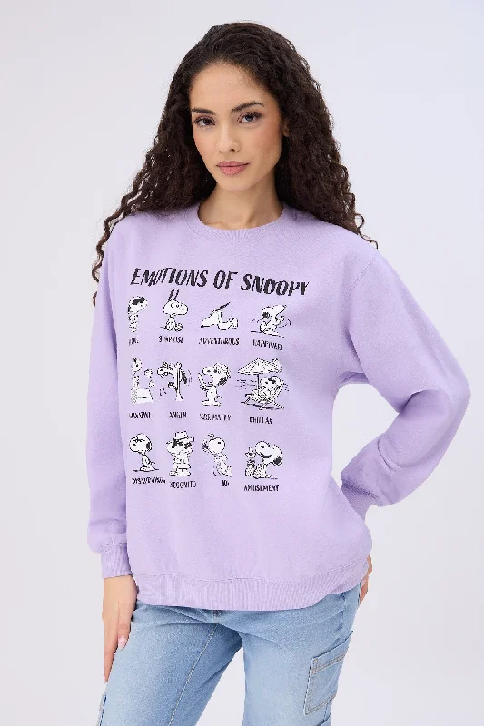 Peanuts Emotions Of Snoopy Graphic Crew Neck Sweatshirt Hoodie with Zipper Versatile Modern
