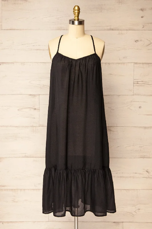 Berkana Black | Midi Beach Dress Elegant Maxi-Midi Hybrid Dress