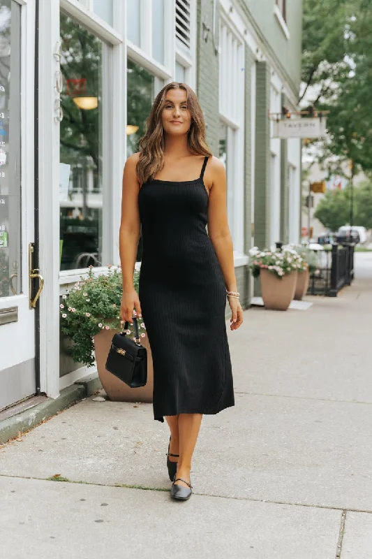 Black Ribbed Midi Tank Dress - FINAL SALE Fashionable A-Line Midi Dress