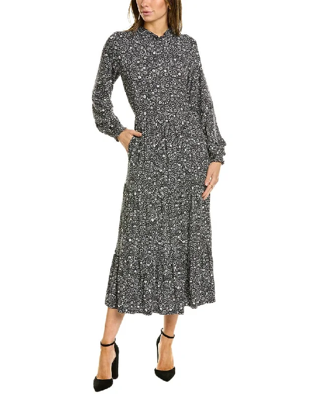 Boden Tier Insert Midi Jersey Dress Trendy Ruffled Sleeve Midi Dress
