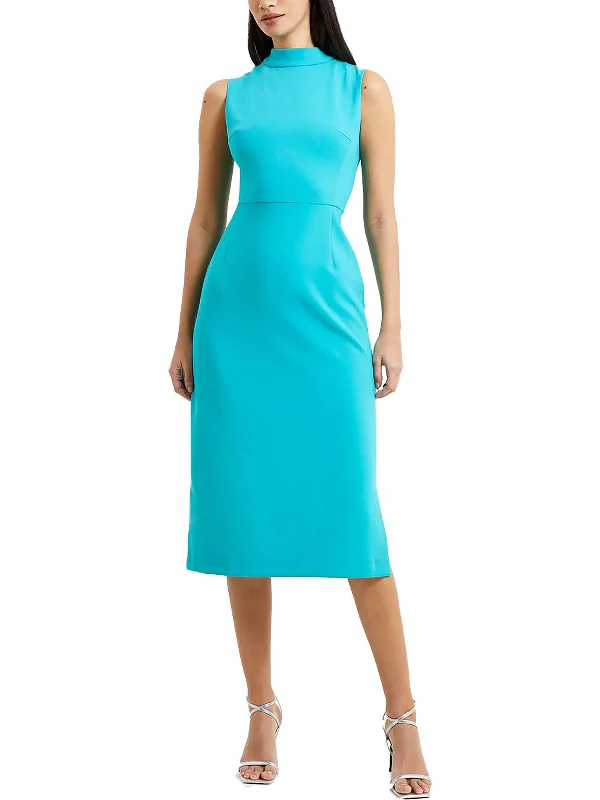 Echo Womens Mock Neck Midi Sheath Dress Stylish Color Block Midi Dress