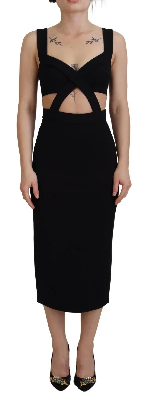 Elegant Black Midi Sheath Dress Fashionable Wide Leg Midi Dress