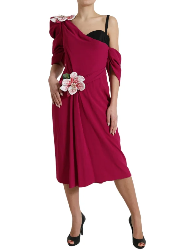 Elegant Purple Silk Midi Sheath Dress Stylish Pleated Skirt Midi Dress