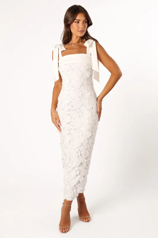 Emersyn Midi Lace Dress - White Stylish Wraparound Midi Dress