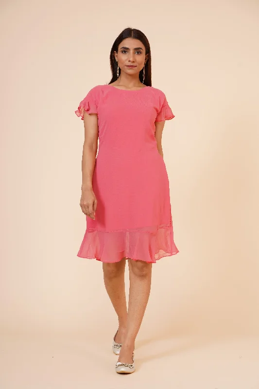Women's Peach Midi Casual Dress - MIRACOLOS by Ruchi Elegant V-Neck Midi Dress