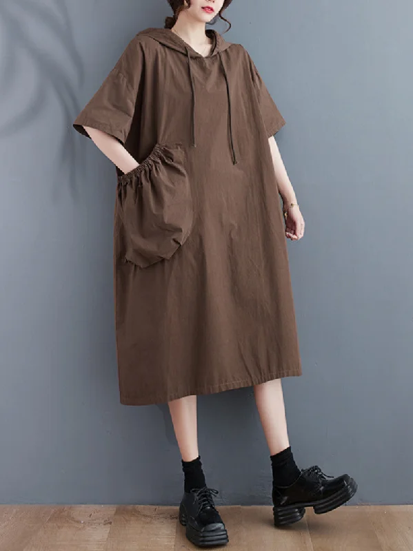 Just My Type Women's Cotton Midi Length Hoodie Dress Trendy Long Sleeve Midi Dress