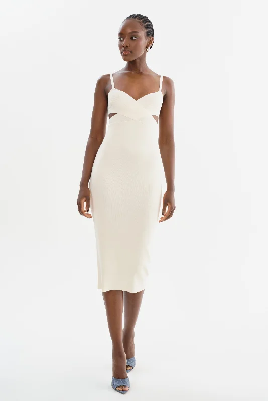 LIDIA | Midi Knit Dress Trendy Midi Dress with Belt