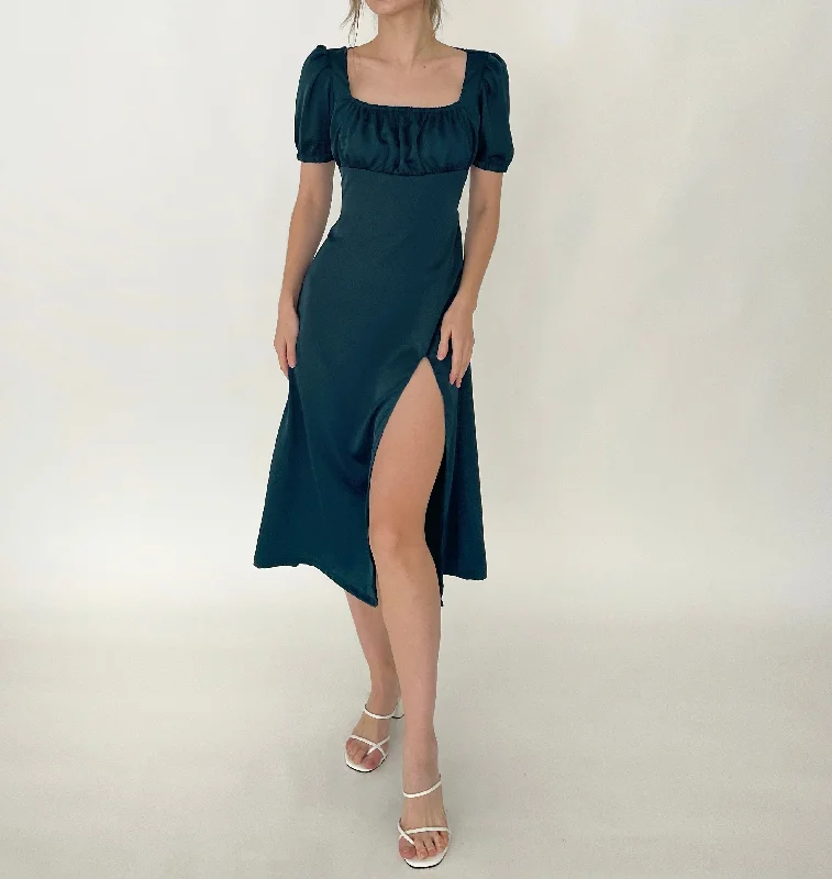Lily Midi silk dress (DARK TURQUOISE) Fashionable Chiffon Midi Dress
