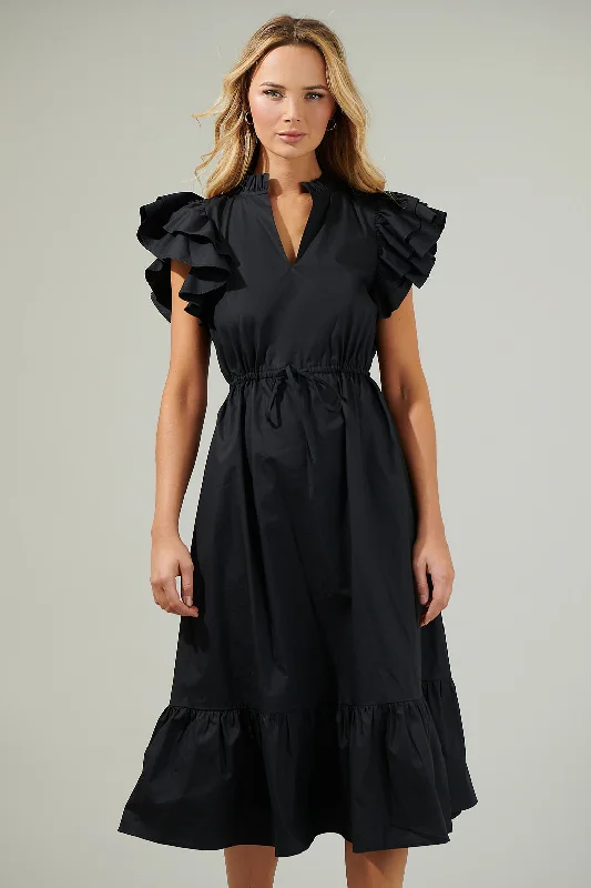 Miley Dillan Midi Ruffle Dress Fashionable Off-Shoulder Dress Midi