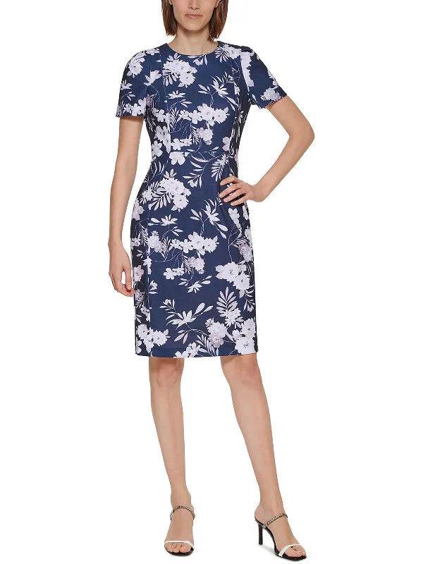 Petites Womens Formal Midi Sheath Dress Elegant Puff Sleeve Midi Dress