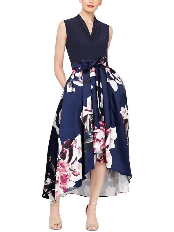Petites Womens Printed Midi Fit & Flare Dress Trendy Knit Midi Dress