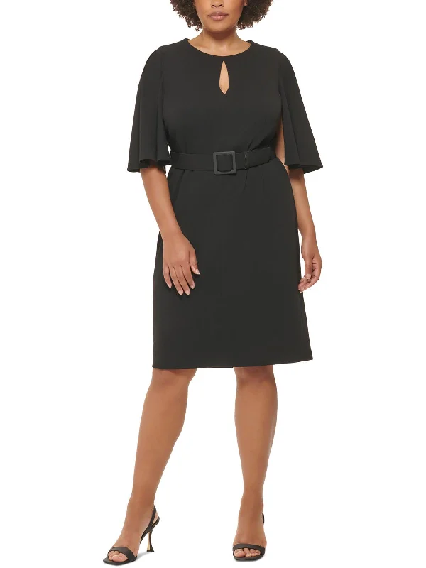 Plus Womens Belted Midi Sheath Dress Stylish High-Waisted Midi Dress