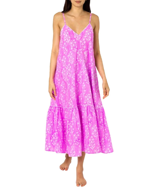 Small Flower Print Midi V-Neck Dress in Orchid Silver Fashionable Wide Leg Midi Dress