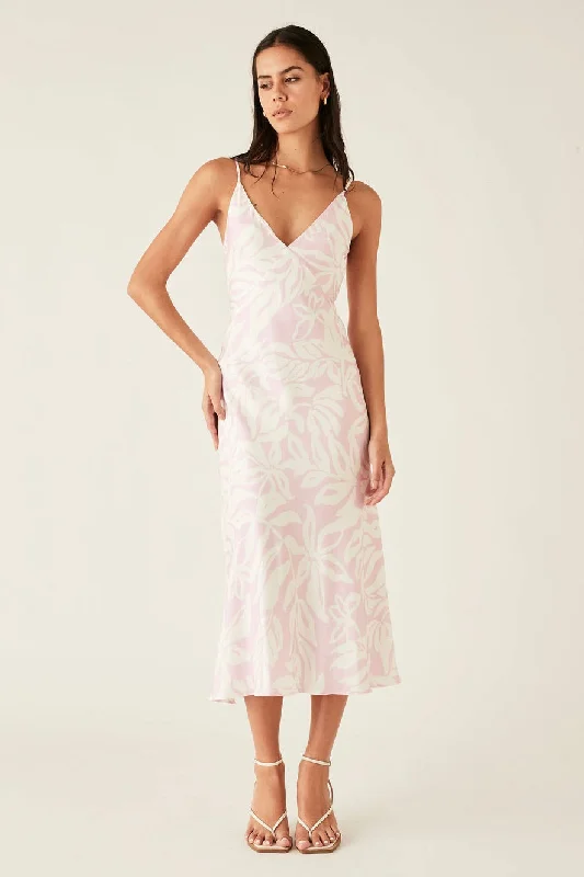Sumerset Pink White Midi Slip Dress Trendy Ruched Side Midi Dress