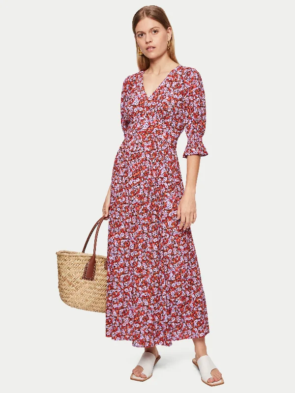 Vintage Ditsy Midi Tea Dress | Purple Cozy T-shirt Midi Dress