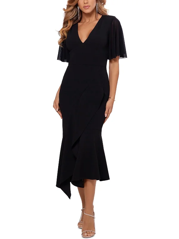 Womens Asymmetric Midi Fit & Flare Dress Stylish Midi Dress with Cuffs
