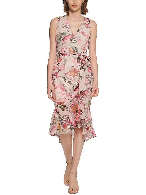 Womens Chiffon Midi Sheath Dress Trendy Tiered Hem Midi Dress