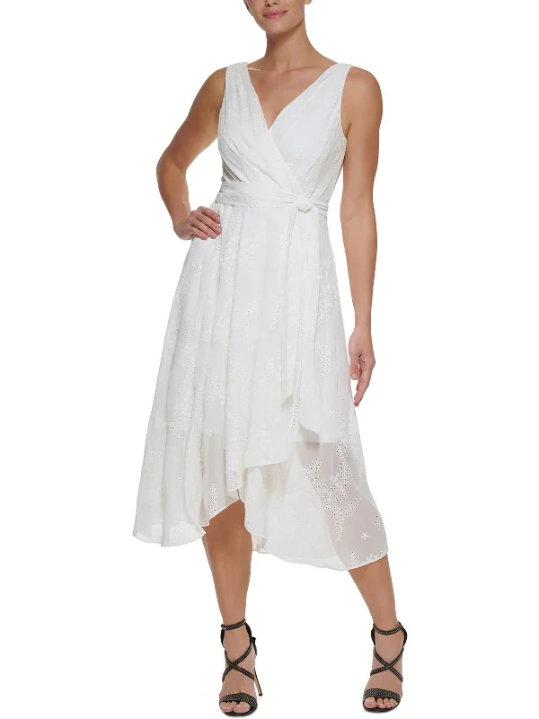Womens Eyelet Midi Fit & Flare Dress Elegant Floral Midi Dress