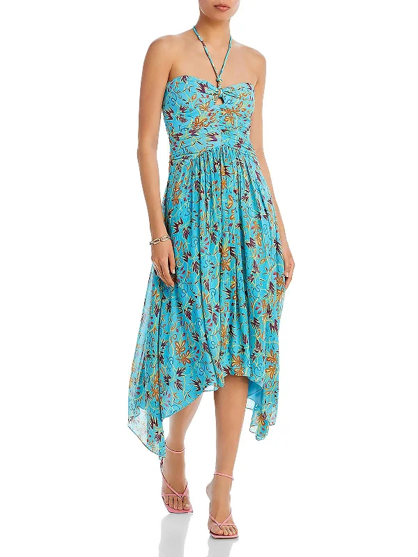 Womens Handkerchief Hem Midi Halter Dress Trendy Off-Shoulder Ruffle Midi Dress