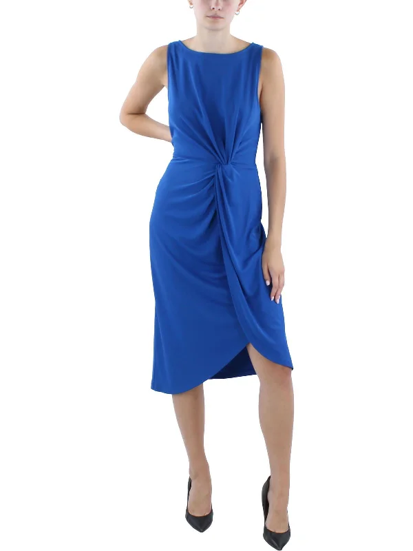 Womens Midi Front Twist Wear To Work Dress Stylish Animal Print Midi Dress