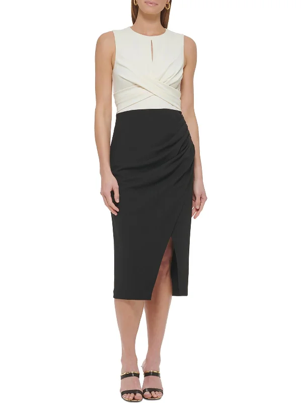 Womens Midi Ruched Wear To Work Dress Elegant Satin Slip Midi Dress