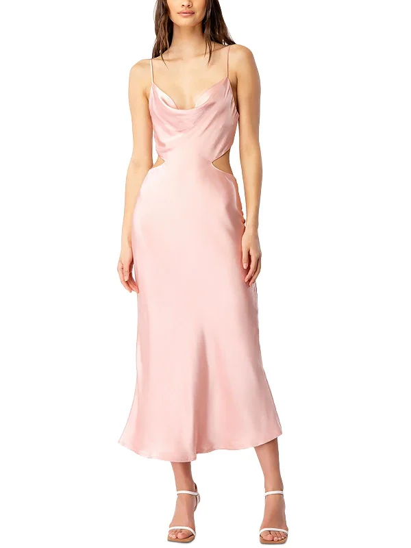 Womens Satin Midi Slip Dress Comfortable Lace-Up Midi Dress