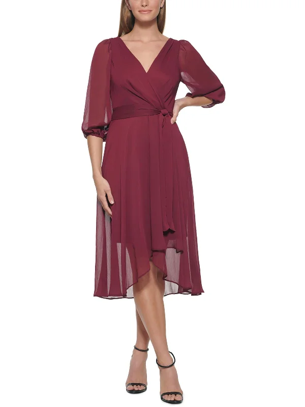 Womens Sheer Midi Fit & Flare Dress Comfortable Short Sleeve Midi Dress