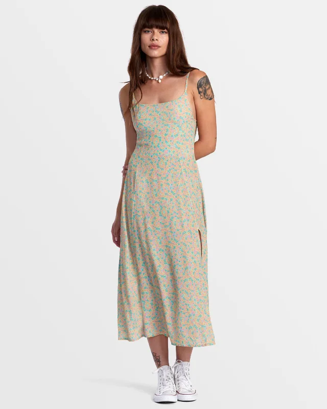 Anya Midi Split Dress - Neon Green Trendy Floral Wrap Midi Dress