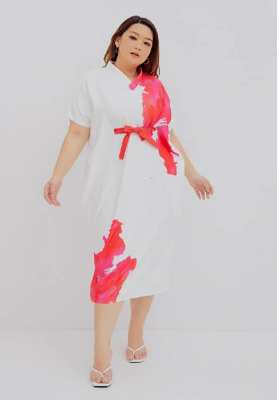 BLOOMS Midi Kimono Dress Fashionable One-Shoulder Midi Dress