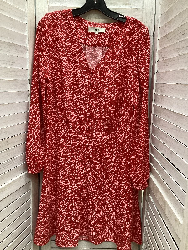 Dress Casual Midi By Loft In Red & White, Size: 12 Elegant Sleeveless Midi Dress
