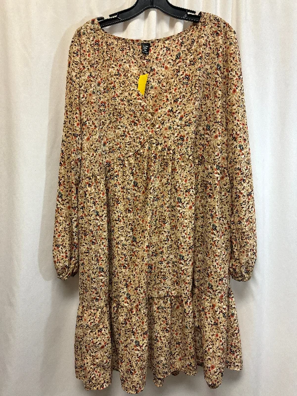 Dress Casual Midi By Shein In Beige, Size: 2x Trendy Long Sleeve Midi Dress