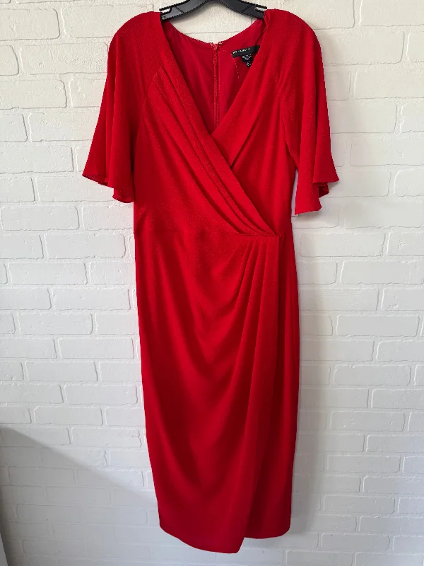 Dress Party Midi By Maggy London In Red, Size: M Fashionable High-Neck Midi Dress