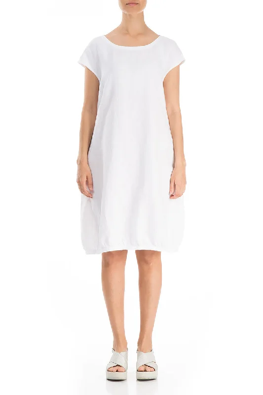 Evergreen Midi White Linen Dress Elegant Lace Trim Midi Dress