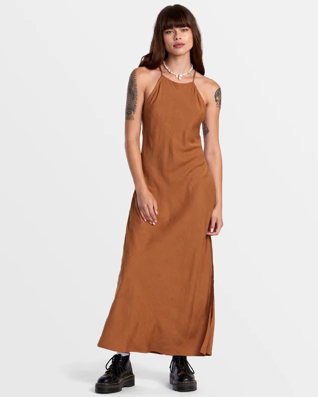 Exile Midi Sun Dress - Camel Comfortable Ribbed Midi Dress