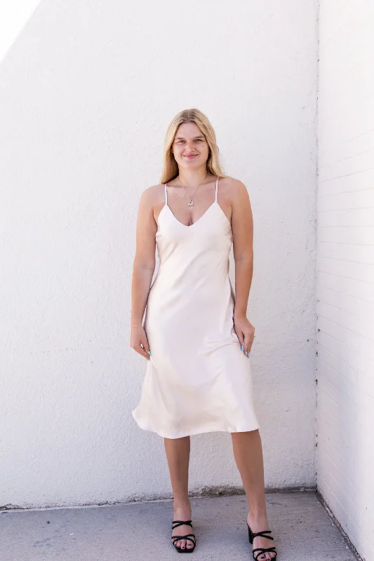 Andri Satin Midi Slip Dress | Pearl Trendy Boho Midi Dress