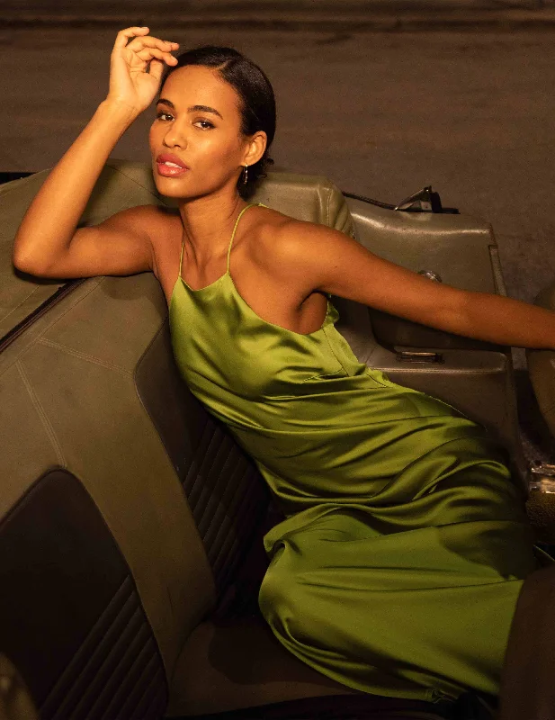 Halter Midi Slip Dress Comfortable Adjustable Strap Midi Dress