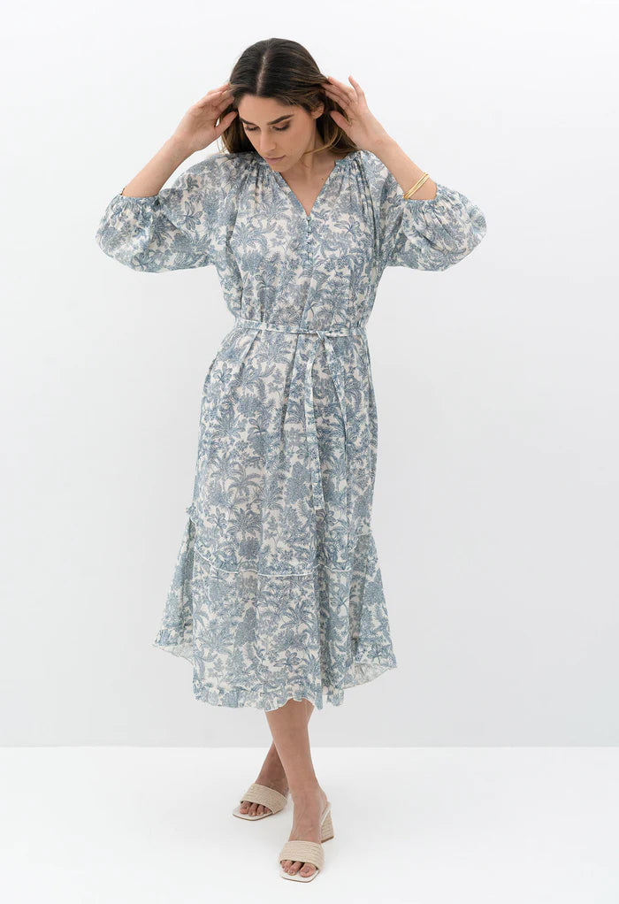 HUMIDITY NAHLA ELYSIAN DRESS NAVY PRINT Fashionable Pleated Midi Dress