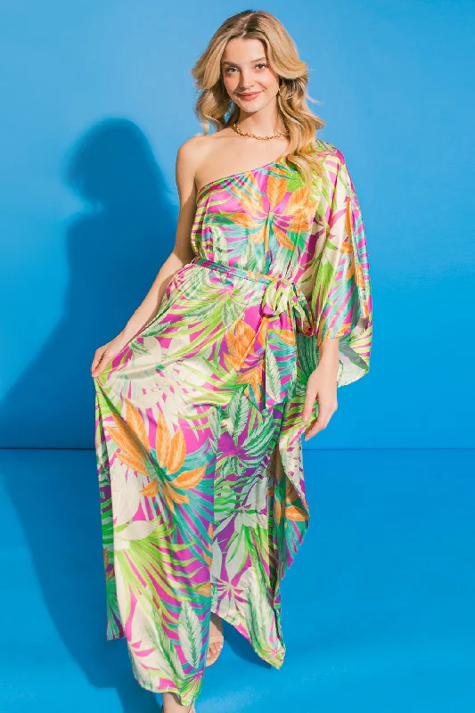 PURSUING PASSION WOVEN MIDI KAFTAN DRESS Stylish Off-Shoulder Ruffle Dress