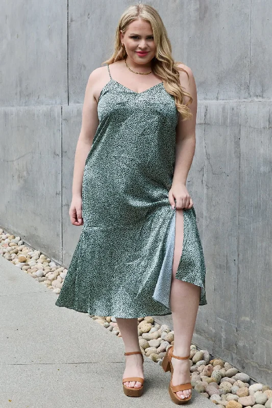 Wild Thing Full Size Satin Midi Slit Dress Elegant V-Neck Midi Dress