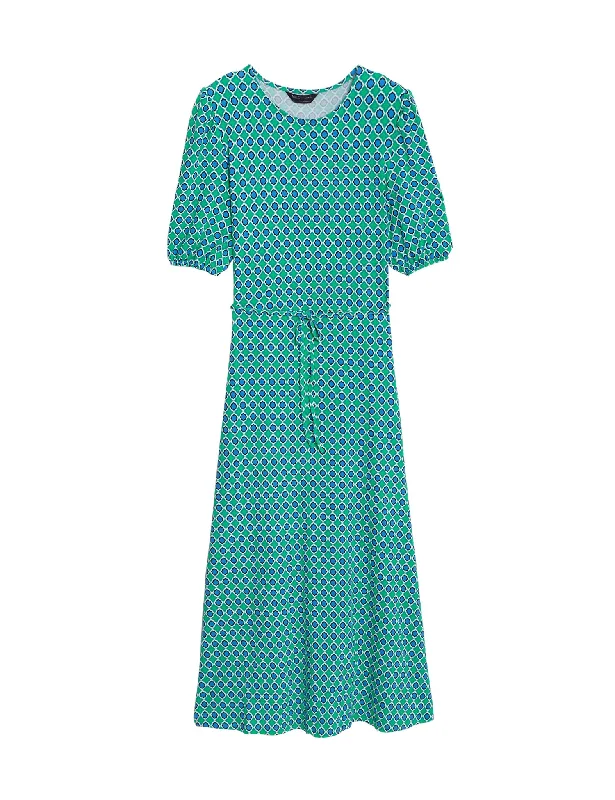 Jersey Printed Midi Tea Dress Comfortable Fit-and-Flare Midi Dress
