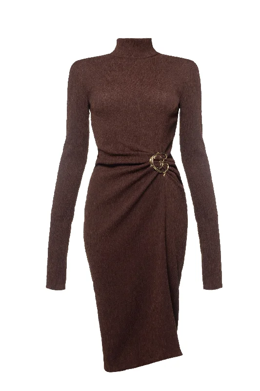 Midi Knitwear Dress G With Sleeves Comfortable Deep V Midi Dress